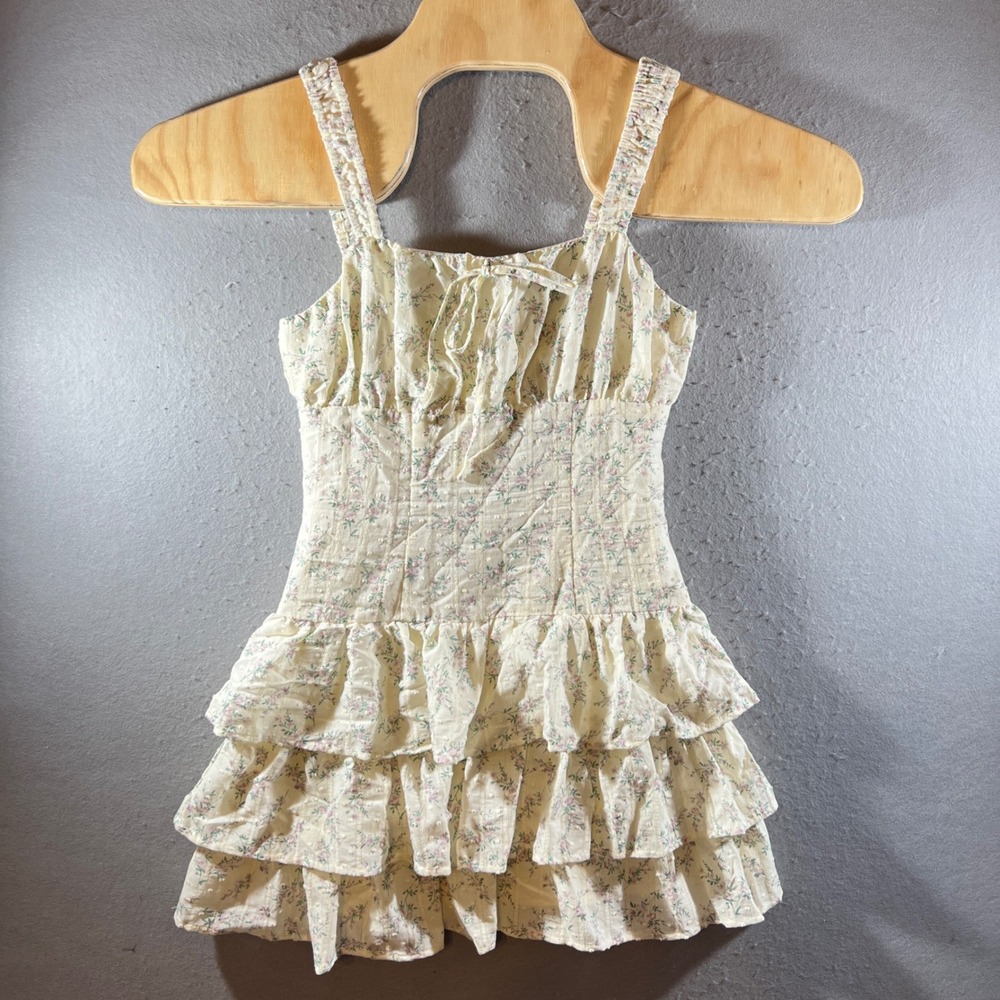 974 | NWT Altar'd State Floral Tiered Ruffle Swiss Dot Mini Dress Cream Women XS